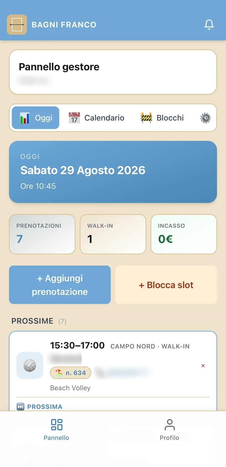 Il pannello del gestore
