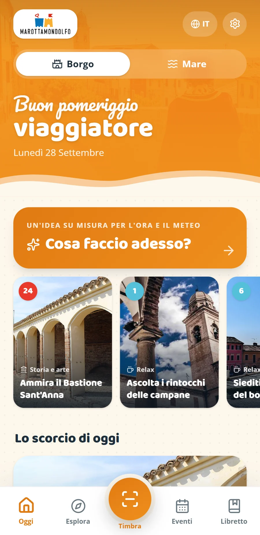 MarottaMondolfo, la schermata Oggi nel borgo