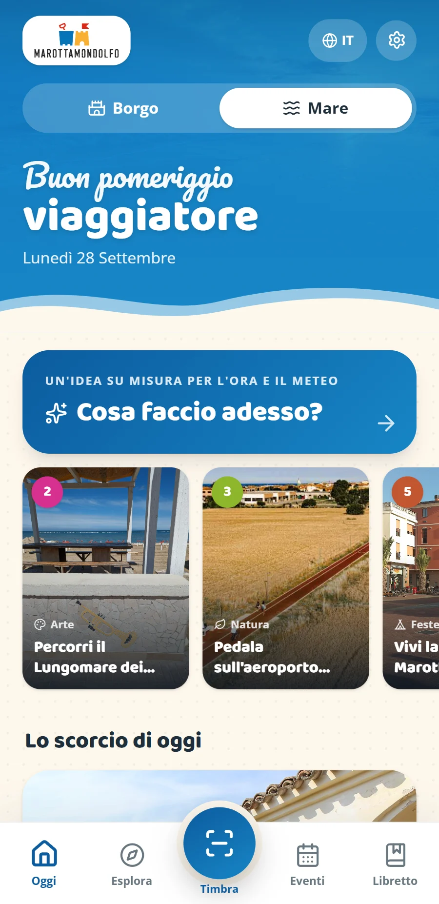 MarottaMondolfo, la schermata Oggi al mare