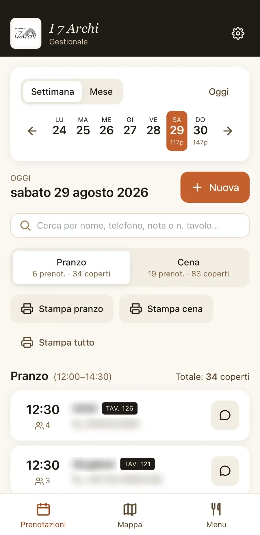 I 7 Archi, le prenotazioni