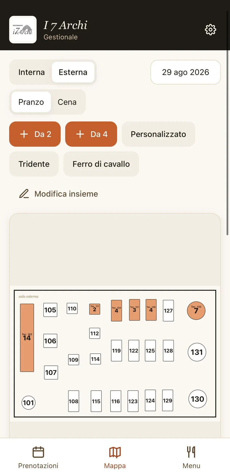 I 7 Archi, la pianta della sala
